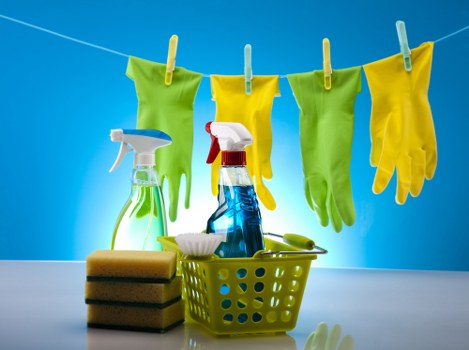 Carpet cleaning staff following safe chemical handling procedures